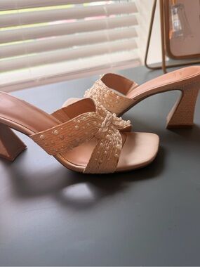 Target Knotted Pearl-Embellished Heeled Sandals — Cream